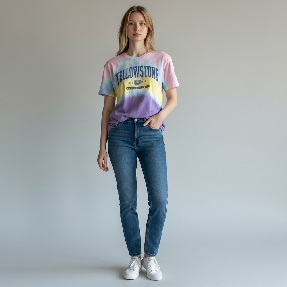 Yellowstone National Park Tie Dye Graphic T-Shirt Women's Medium‎ Pink Festival
